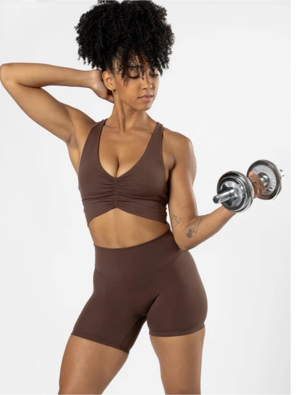 NWT Paragon Fitwear Reluna Ruched V Neck Bra Walnut Brown Lg Racerback New